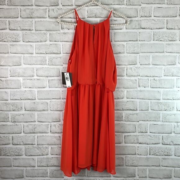 iz byer Juniors Small Tangerine Sheer Spaghetti Strap Halter Skater Mini… - Picture 2 of 9